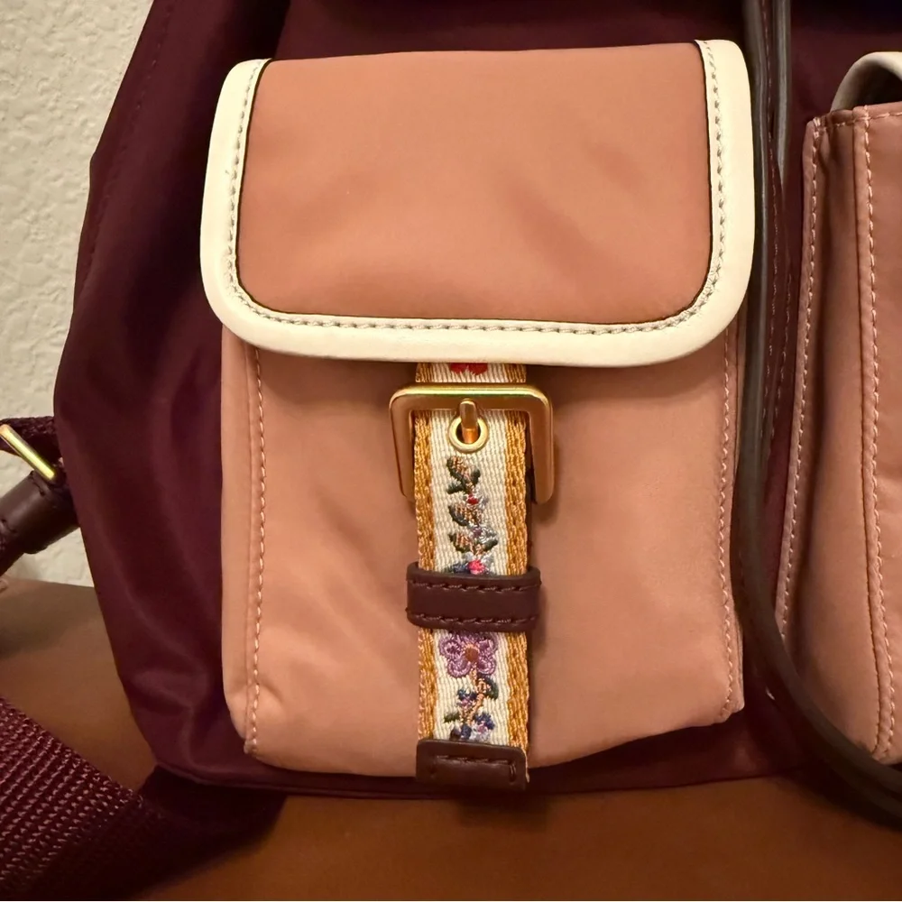 Tory Burch| EUC Burgundy and Pink Nylon Backpack - Picture 4 of 11